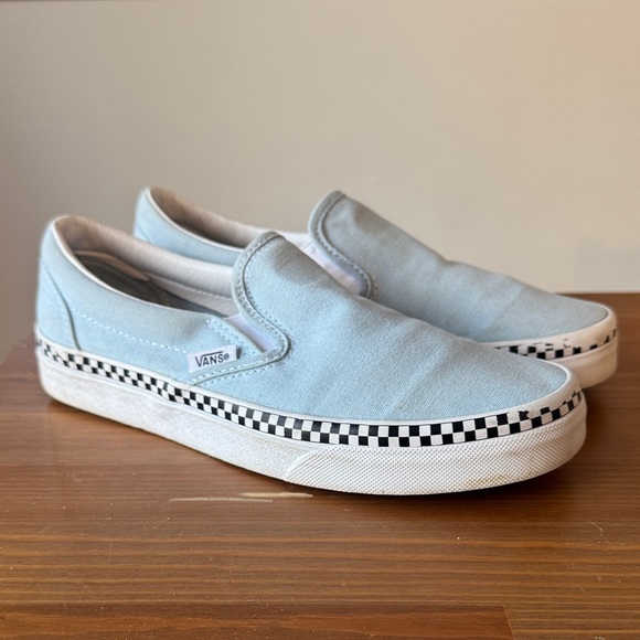 Women’s 7 Men’s 5.5 Vans Baby Sky Blue Slip-On Shoes with Checkered Sole - Picture 2 of 7